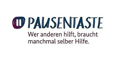 Logo Pausentaste - blaue Schrift auf weißem Grund